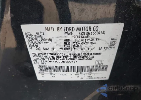 2013 Ford Edge Sel from USA, damaged, VIN 2FMDK4JC9DBB00187